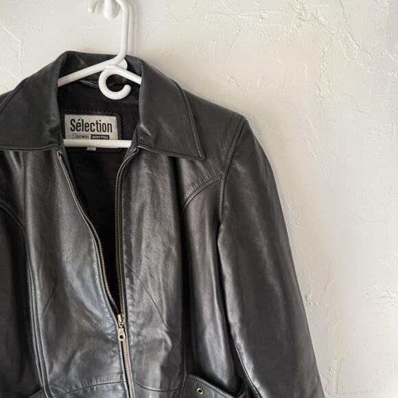 Selection Leathers Jacket Womens Large Genuine Leather Zip Pockets Buckle Moto - Picture 2 of 11